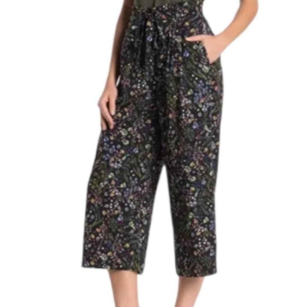DR2 by Daniel Rainn Belted Cropped Soft Pants Wide Leg Floral Pattern Size XL